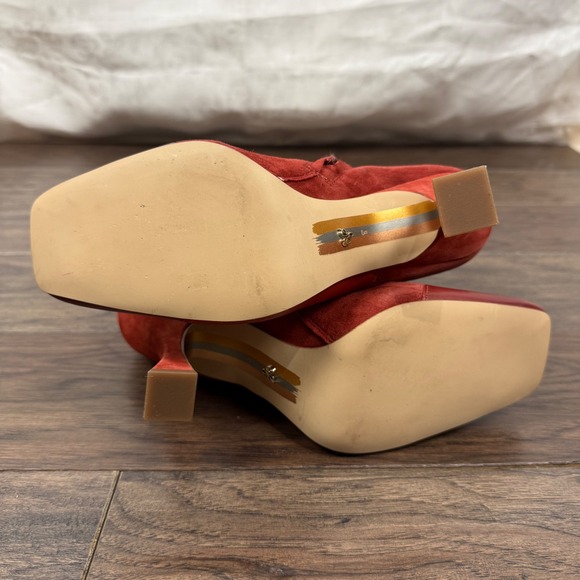 Sam Edelman Olina Patchwork Leather Suede Ankle Boots Red Flair Heel Square Toe - Picture 7 of 8
